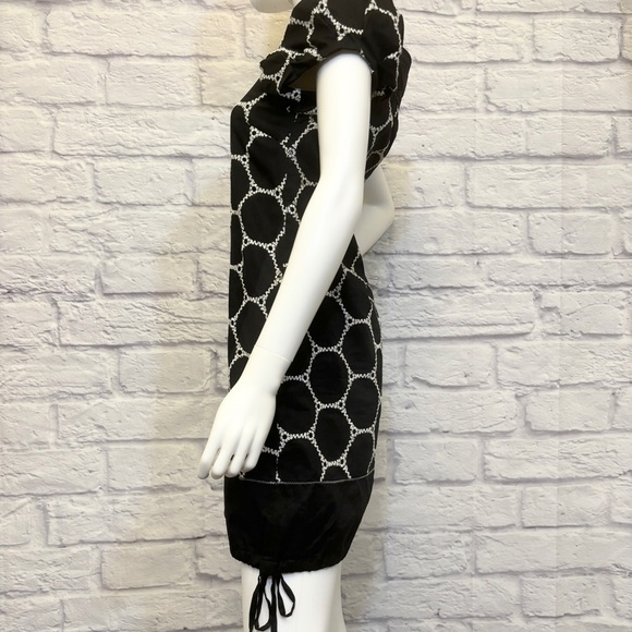 Hanii Y. 40 (US 4) Cotton / Silk Shift Dress Black White Square Neck Embroidered - Picture 3 of 10